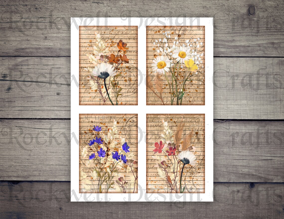 Dried Flower Journal Cards and Tags printables Vintage Junk - Etsy