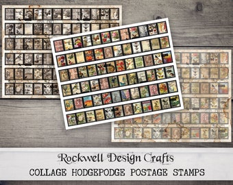 Collage Sammelsurium Briefmarken (Digitale Papiere, Junk Journal Printables. Vintage Briefmarken)