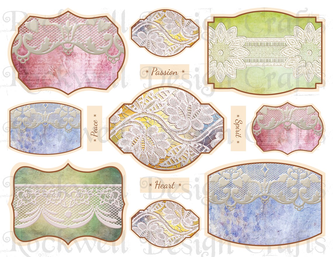 Shabby Lace Labels JPG and PDF Printable Files Junk Journal Ephemera ...