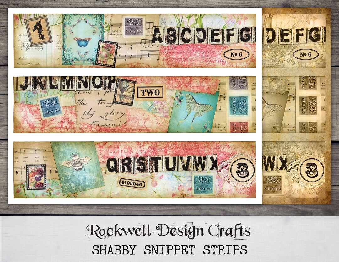 Shabby Snippet Strips (digital Printables for Junk Journaling ...