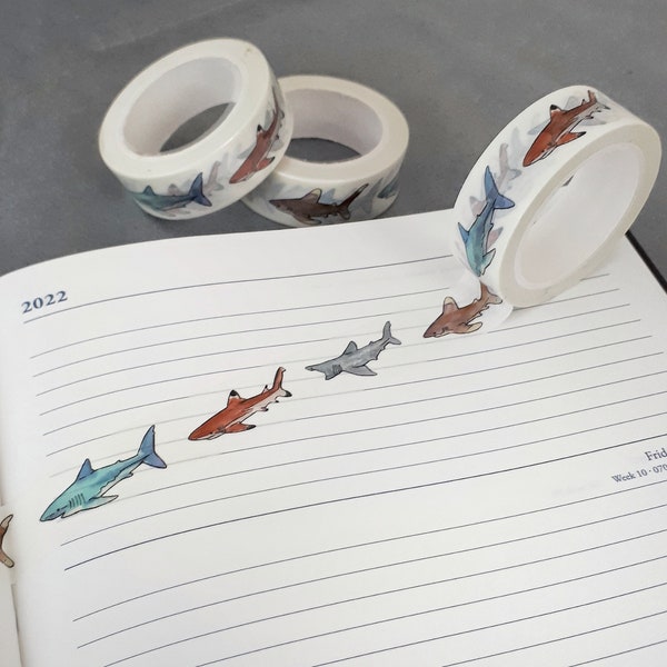 Shark Washi Tape, 10 mètres, 1,5 cm, Stationnaire, Planificateur