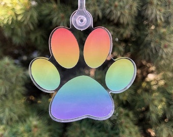 Rainbow Paw Print Keychain, Dog Lover Gift
