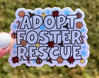 Pegatina navideña para adoptar, acoger y rescatar perros, regalo navideño para amantes de los animales.