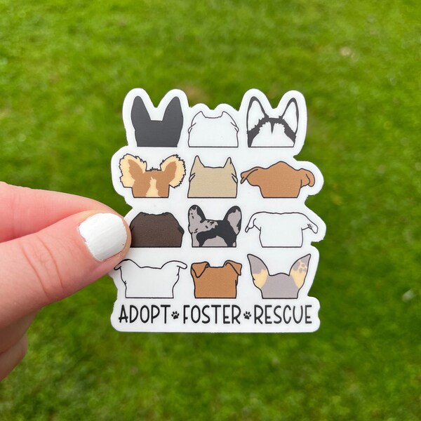 Adopt Foster Rescue Sticker, Dog Sticker, Dog Outline Sticker, Adopt Foster Rescue, Dog Ear Outline Sticker, Waterproof Sticker