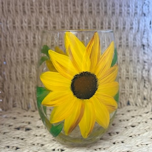 Sunflower Wine Glass  | Hand Painted Glass | Sunflower Coffee Mug | Sunflower Glass Can | Wine Lover | Sunflower Gift | Sunflower Gift