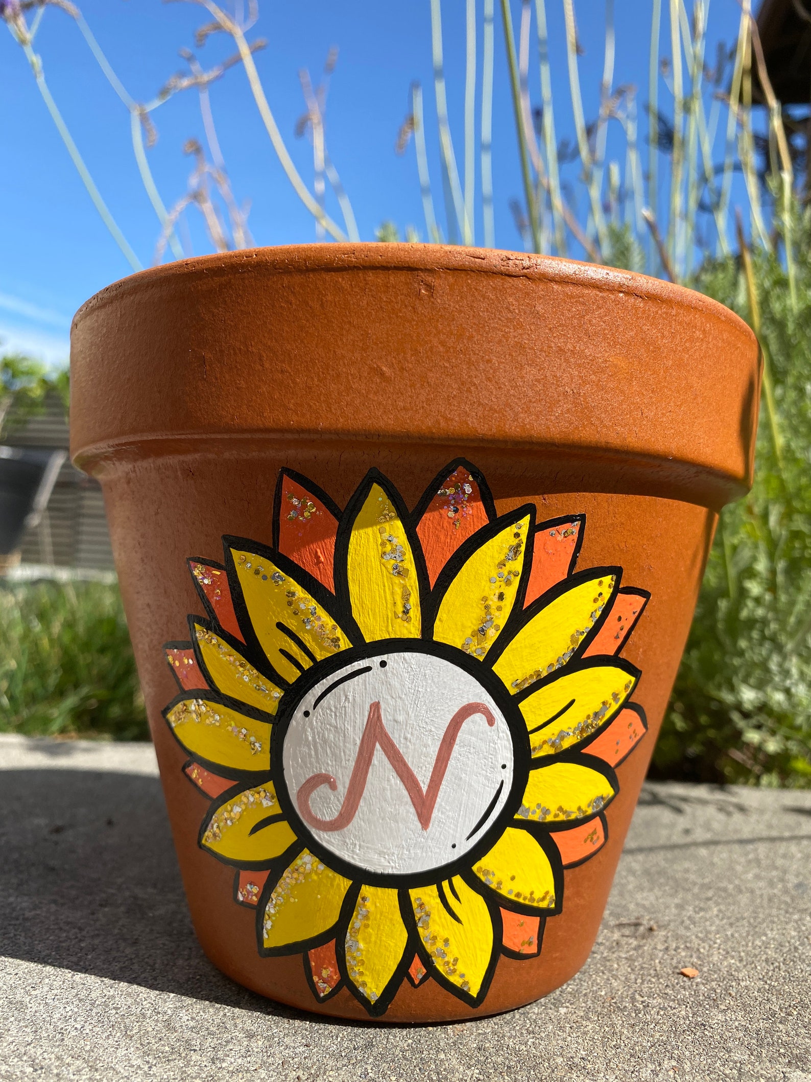 Sunflower Painted Flower Pot Sunflower Planter Hand Painted Etsy