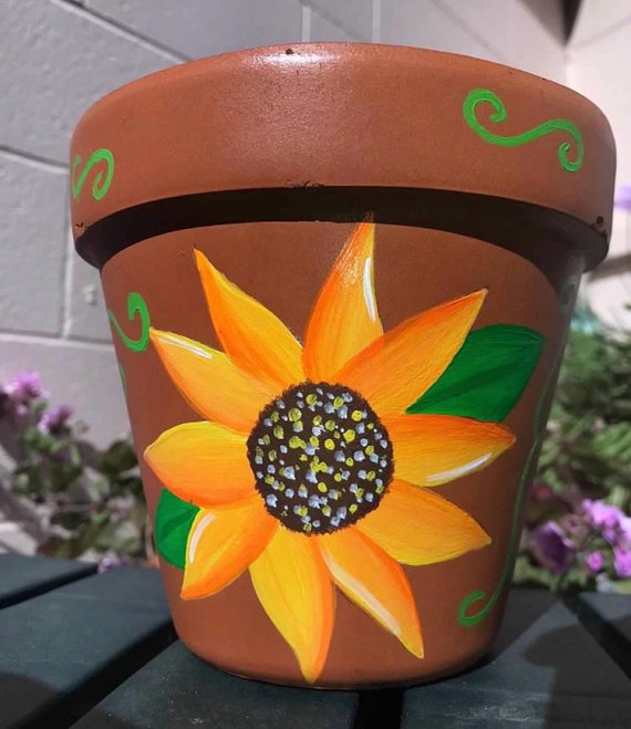 Sunflower Painted Flower Pot Flower Pot Sunflower Painted Etsy