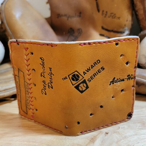 Handmade Repurposed Baseball Glove leather card wallet made shops in USA handcrafted edc unique men's present