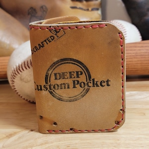 Cartera de cuero con forma de guante de béisbol reciclado y reutilizado hecha a mano, hecha en EE. UU., regalo para hombres y padres de EDC