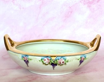 Vintage MZ Altrohlau Lusterware Bowl: Hand Painted Floral Gold Trim, Signed Jorgensen