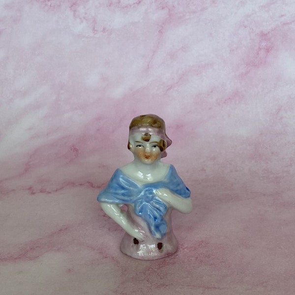 Vintage Hand Painted Porcelain Half Doll, 1920's Woman, Made In Japan