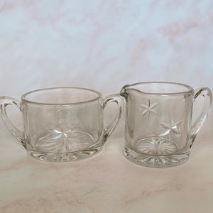 Vintage Glass Creamer Sugar Bowl, Mid Century Retro Kitchen, Starburst Design