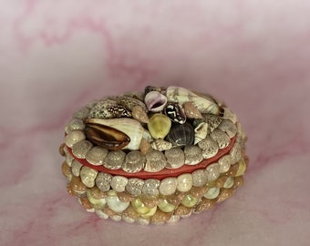 Vintage Sea Shell Jewelry/Trinket Box, Retro Souvenir Shell Trinket Box,  Shell Collector, Beach/Coastal Decoration