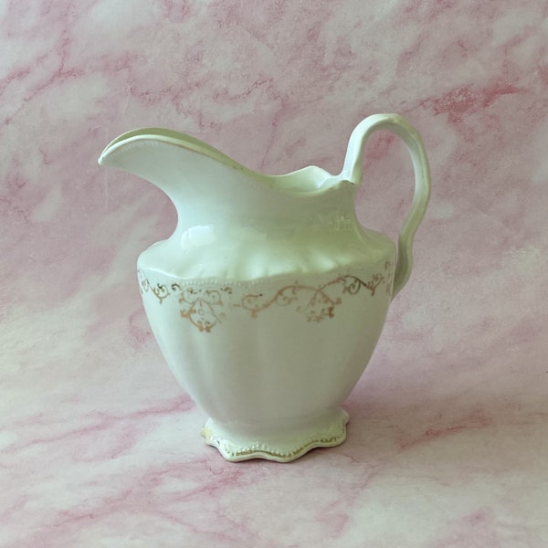 Vintage Antique White Porcelain Small Pitcher Gold Filigree,  Knowles Taylor & Knowles