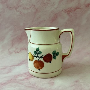 Vintage Czechoslovakia Hand Painted Ceramic Pottery Pitcher, Small Pitcher, Fruit Design
