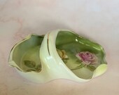 Antique R.S. Germany Basket Style Dish, Bon Bon Basket - Green Floral Design - Roses