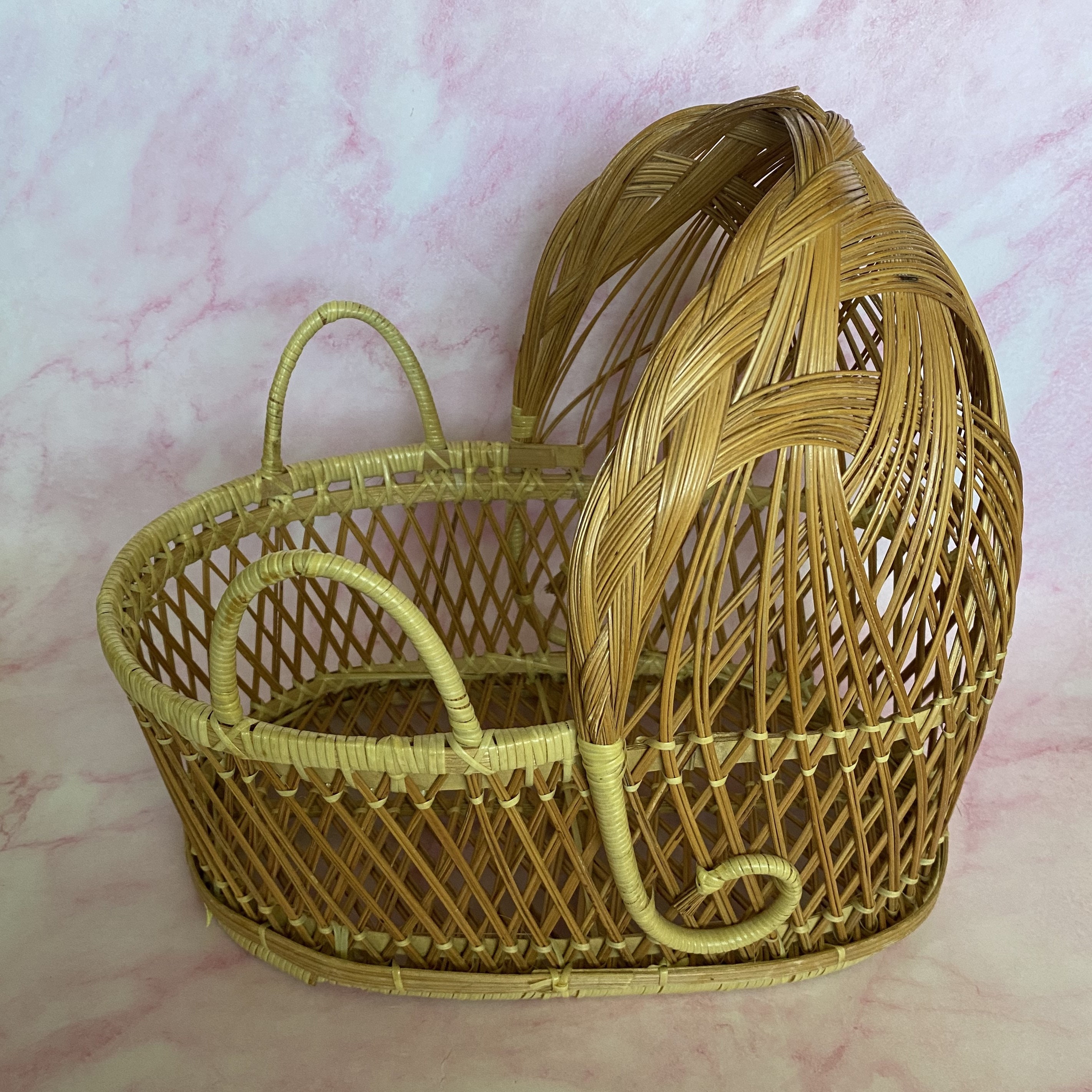 Badger Basket Natural Moses Basket with Hood and Brown Polka Dot