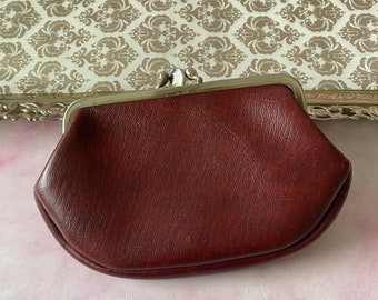 Vintage Retro Red Leather Type, Kiss Clasp Coin Purse Wallet, Mid-Century Accessory