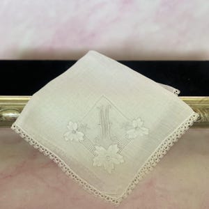 Vintage Madeira Hand Embroidered Linen Hankie Handkerchief, Bridal/Keepsake/Heirloom Handkerchief