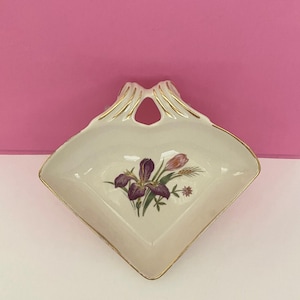 Vintage Kaolena Max Schonfeld, Gladding McBean, Floral California Pottery Trinket Candy Dish Gold Leaf