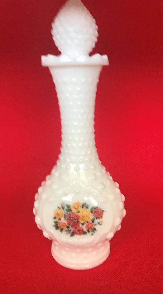 Vintage AVON Milk Glass Hobnail Decanter/Bud Vase Gem
