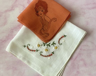 Vintage Collectible Handkerchiefs, Printed And Embroidered Hankies, Art Deco