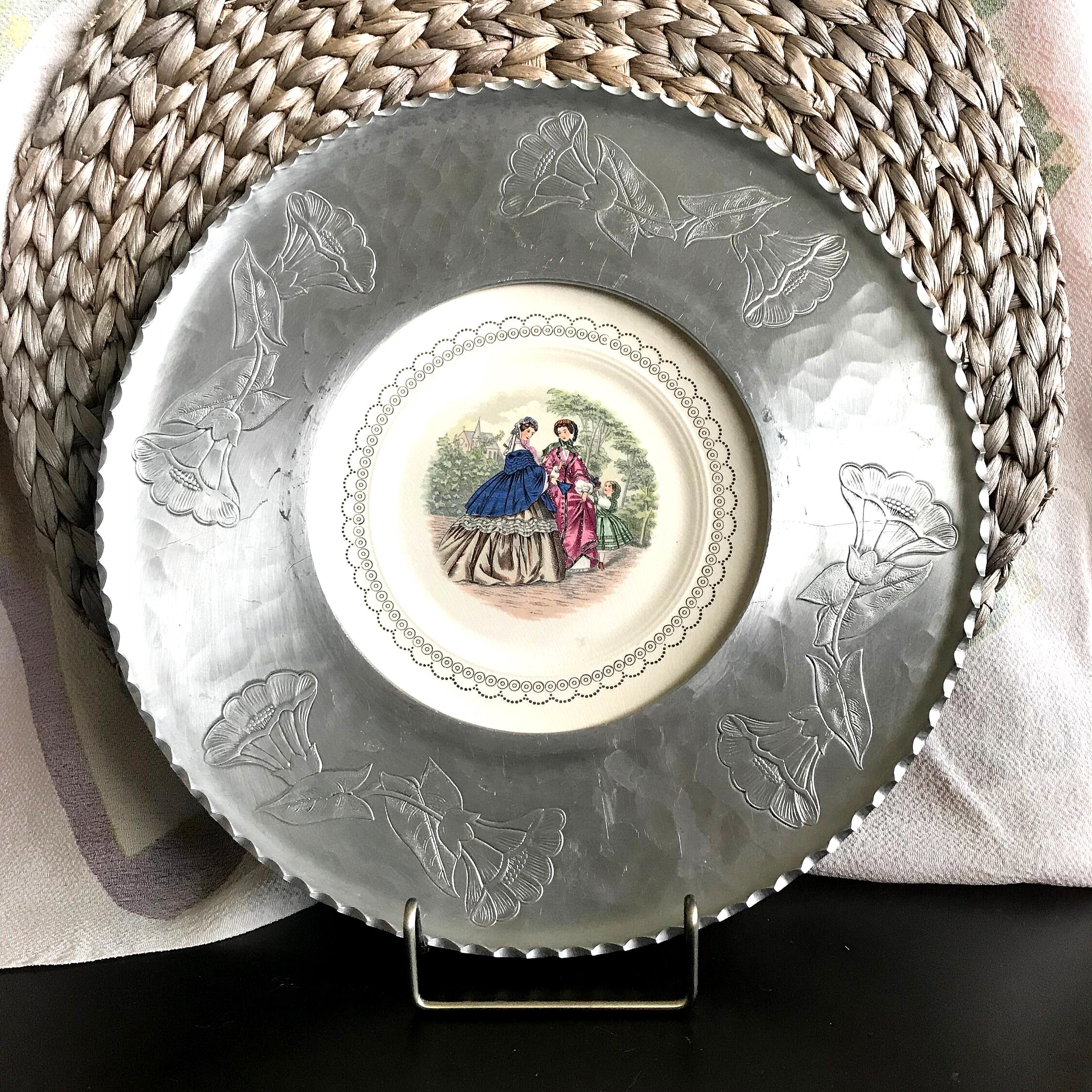 Vintage Farberware Wrought Hammered Aluminum With Victorian Plate