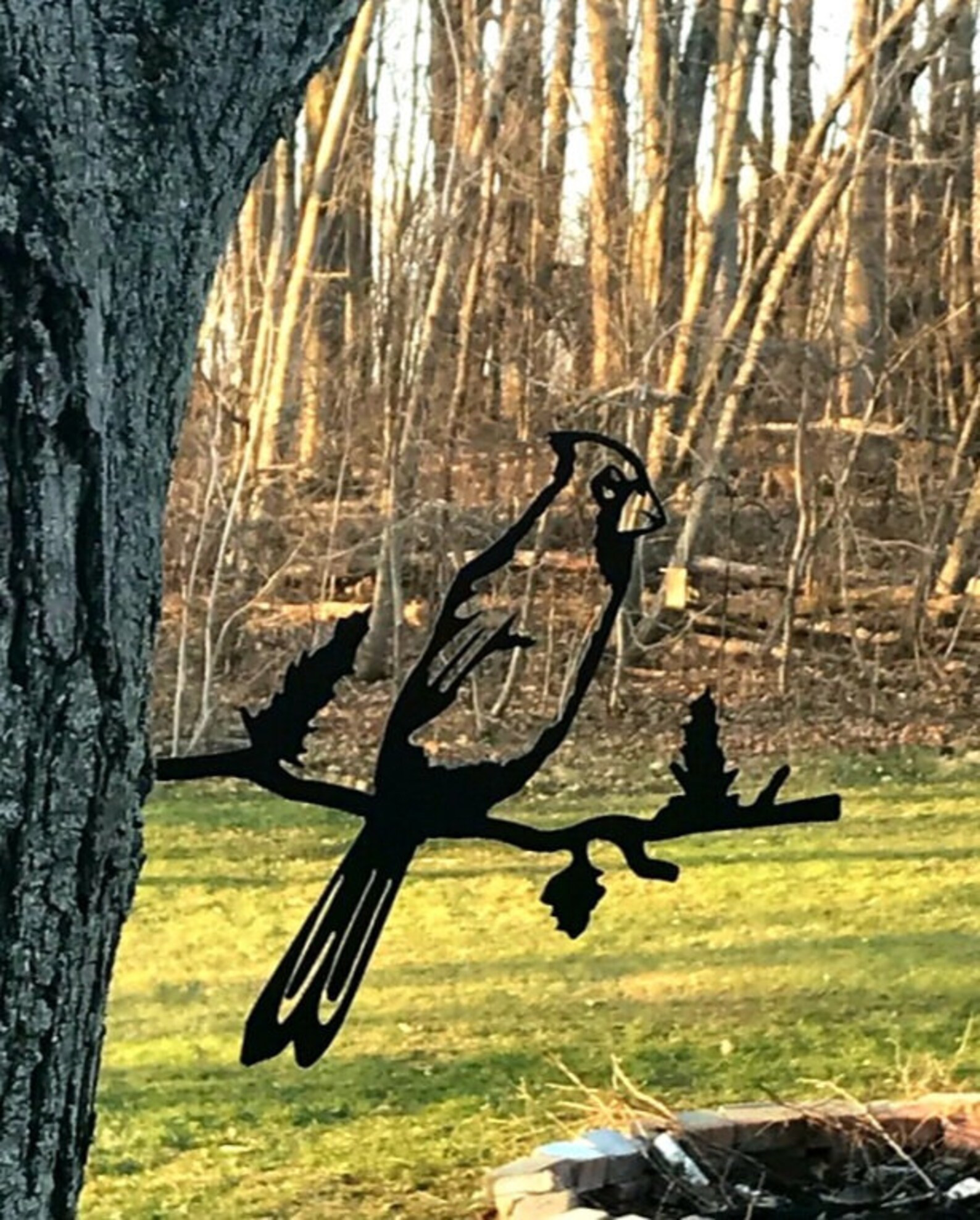 Cardinal on a Branch Metal Tree Stake Metal Bird Art Yard Etsy