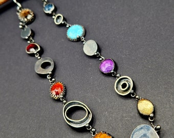 Multi-stone sterling zilveren regenboog choker ketting, dikke ketting, maximalistische sieraden, moeder vrouw verjaardagscadeau voor haar