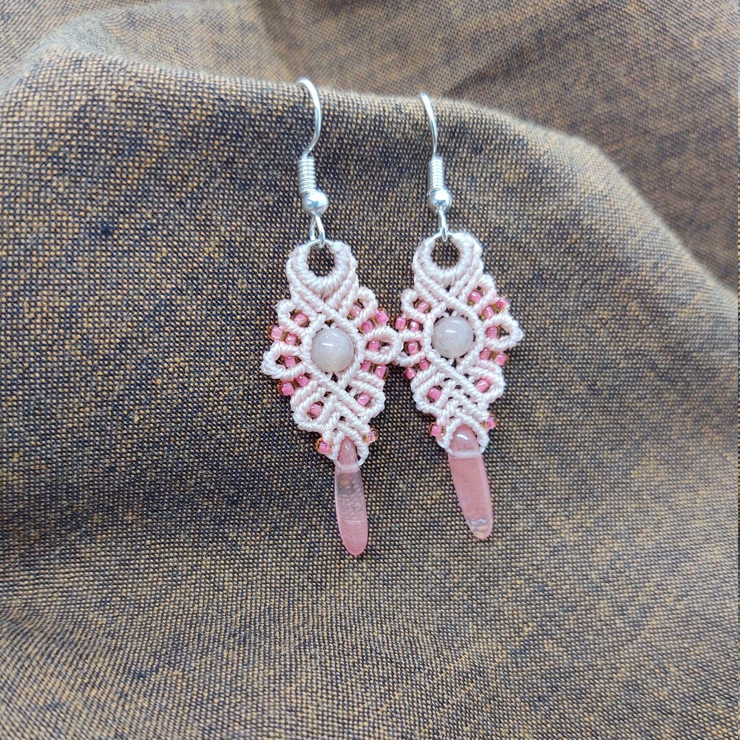 Moonstone's Blush Micro Macrame Earrings Etsy