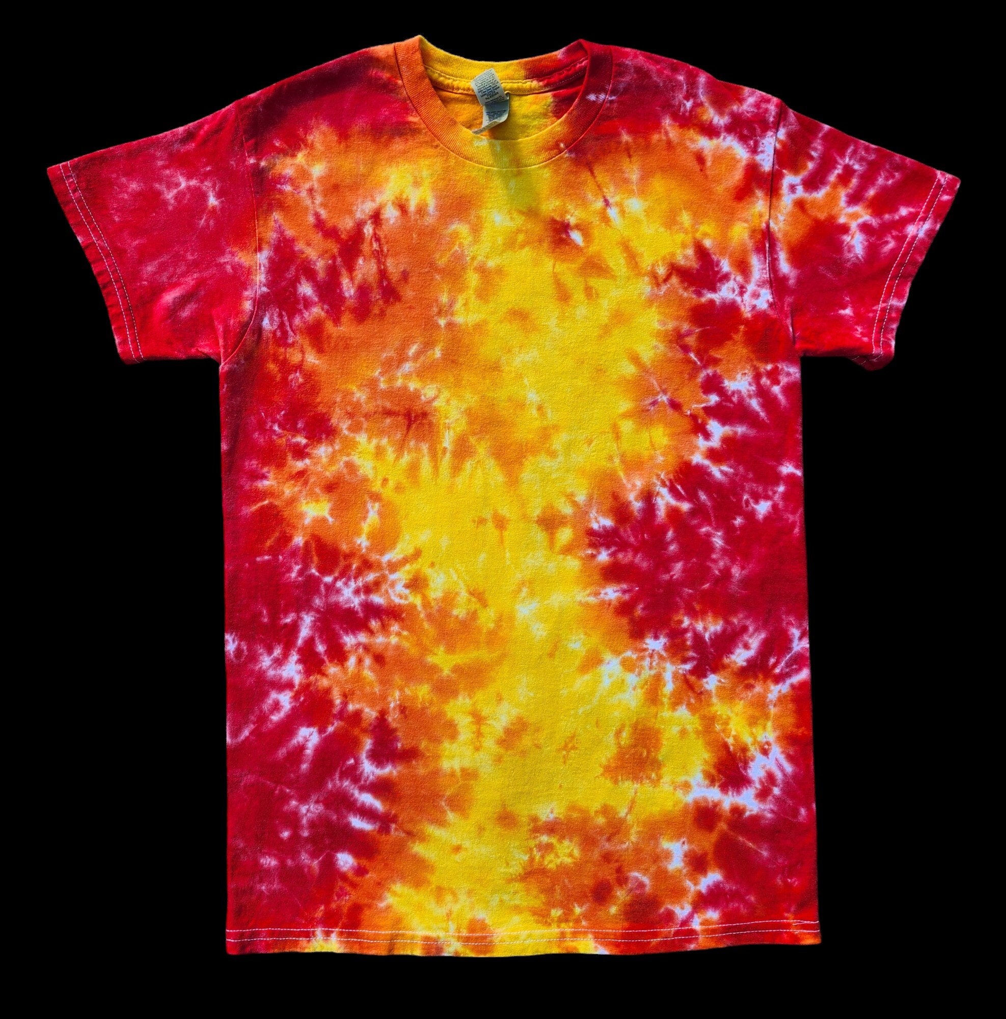 red and orange tie dye shirt