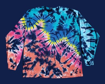 Totally Awesome 80's Inspired Tie Dye Long Sleeve T-shirt.  Plus Size top, beach fashion, music festival, Swatch Watch, neon colors