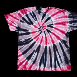 Abstract Tie Dye Spiral Shirt, Pink, Black, and Gray Swirls,  Men&#39;s and Women&#39;s Boho Fashion **ADULT SIZES**