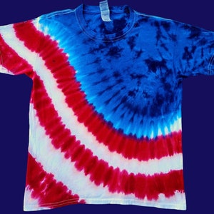 Vibrant Red, White, and Blue Flag Waving Tie Dye Shirt, Perfect for 4th of July!  Handmade *ADULT SIZES*