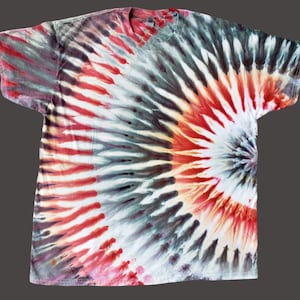 Tie Dye Shirt – Ice Dyed Red & Gray Spiral, Festival Top, Unisex Cotton Tee, Beachwear, Handmade Gift Idea, Plus Size Available