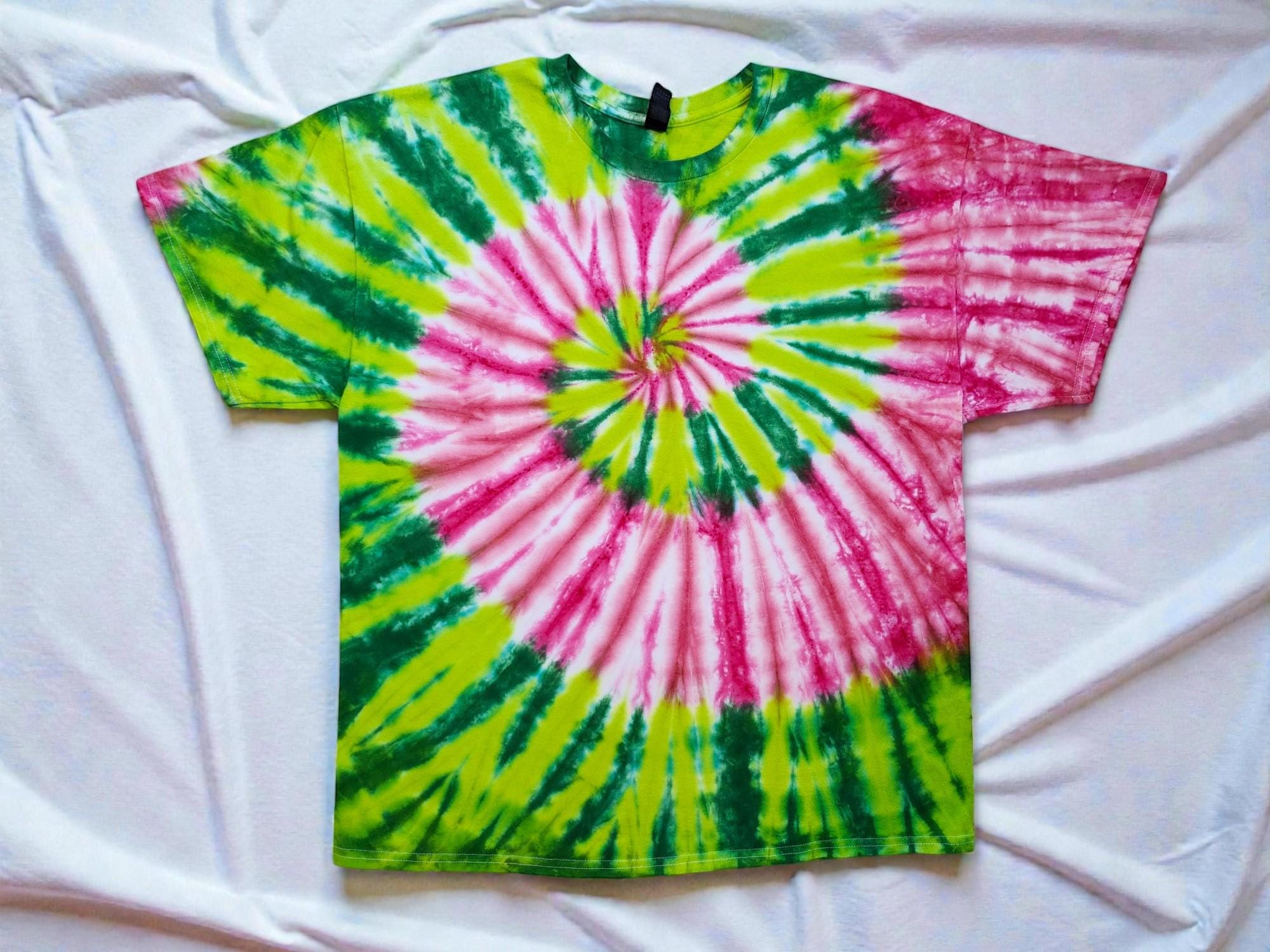 Green and Pink Tie Dye Spiral T - Shirt, ADULT SIZES, Great Gift