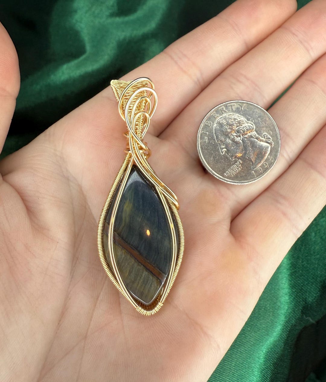 Blue Tigers Eye Crystal Necklace, Handmade, Wire Wrapped Pendant Etsy