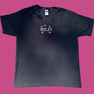 MILFS &lt;33 black tee shirt | embroidered tee shirt | embroidered milfs design | y2k | y2k design | y2k embroidery