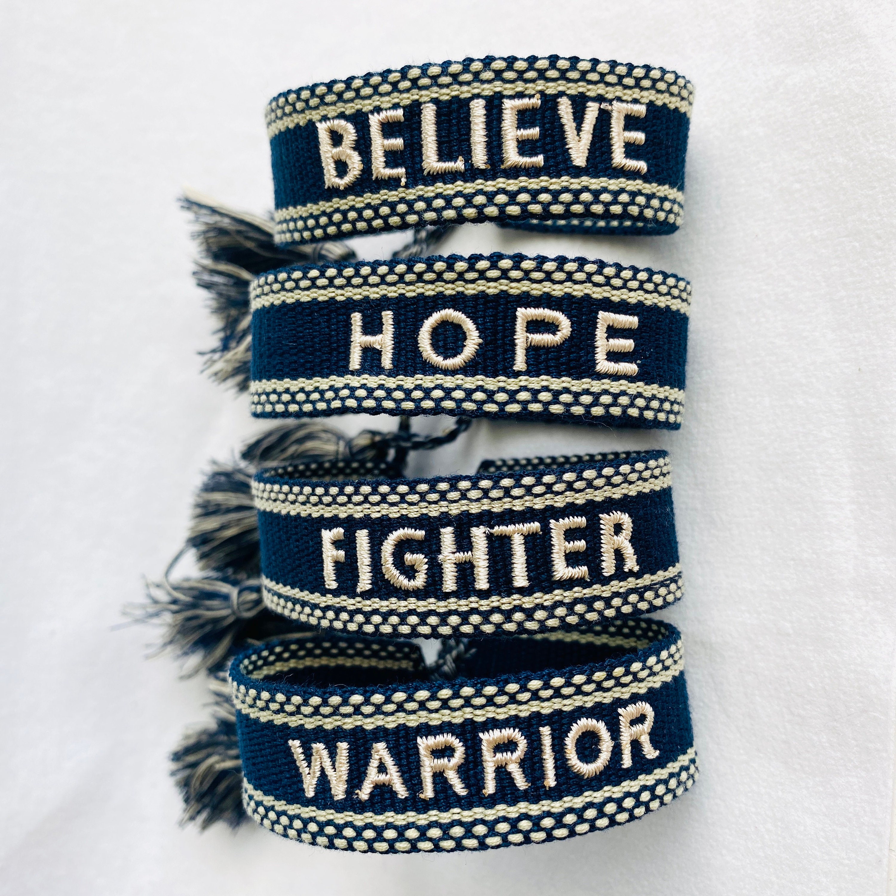 Woven Friendship Bracelets Embroidered Words Bracelets Studded Etsy