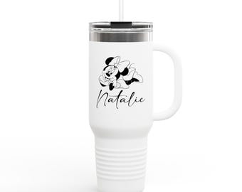 Vaso térmico de 1,18 litros (40 oz) con diseño de Minnie Mouse durmiendo / Opción de personalización con nombre