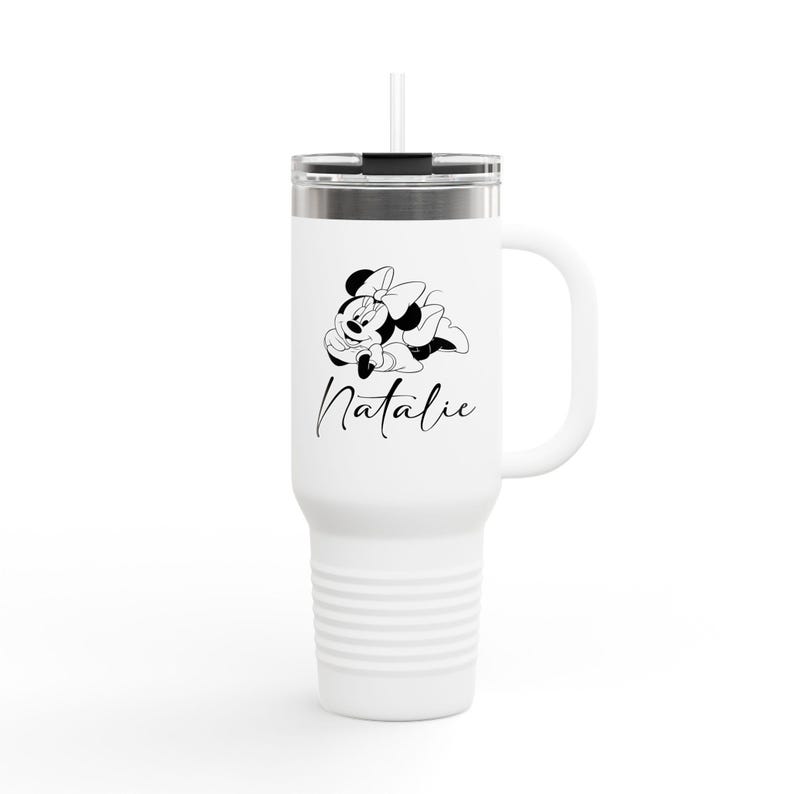 Vaso térmico de 1,18 litros (40 oz) con diseño de Minnie Mouse durmiendo / Opción de personalización con nombre imagen 1
