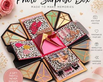Linda caja sorpresa de cumpleaños / Caja de regalo explosiva con fotos hecha a mano / Caja de regalo sorpresa 3D / Regalo de cumpleaños para ella / Caja de regalo de recuerdo