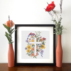 Cross Stitch PDF Pattern Wildflower Cross image 2