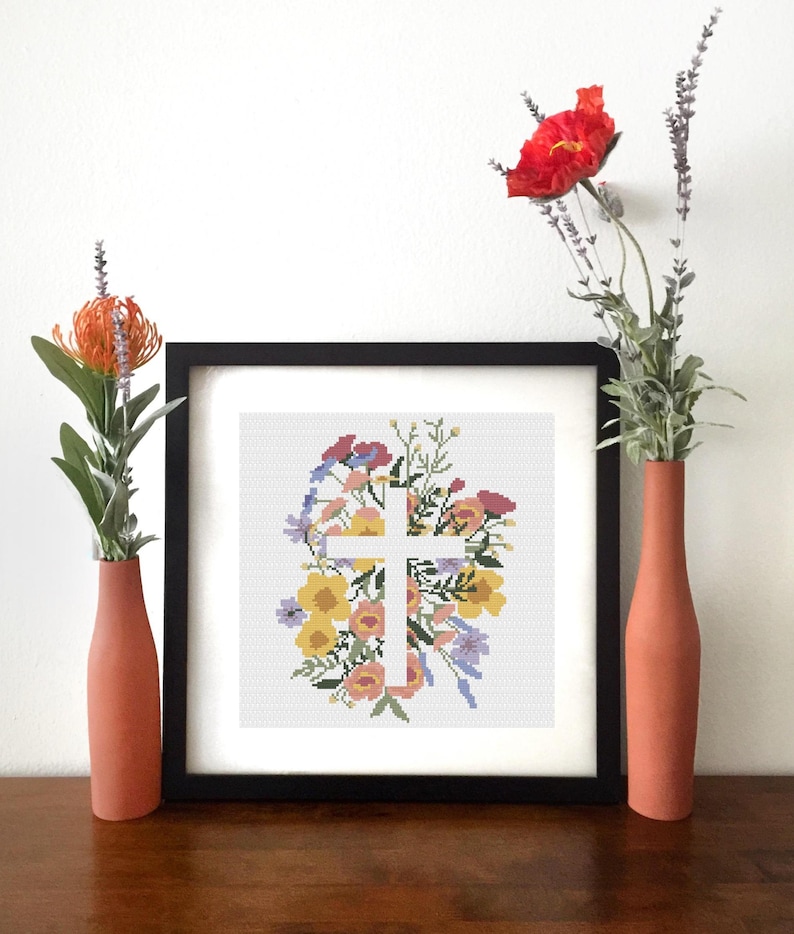 Cross Stitch PDF Pattern Wildflower Cross | Etsy
