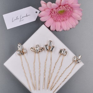 Set of Hairpins, Gold Hairpins, Gold Crystal Pins, Bridal Hair Clip, Gold Bridal Hair Accessory