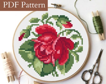 Flower cross stitch pattern, Rose cross stitch, PDF