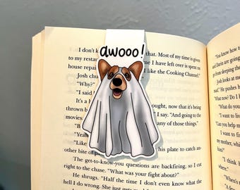 Marcapáginas Corgi Fantasma - Marcapáginas magnético de perro para Halloween