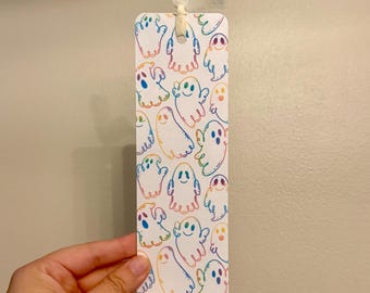 Neon ghost bookmark, Double Sided Bookmark, Girly Bookmark, Bookish Gift for Reader, Bookish Halloween, Ghost Book, Halloween Bookish Decor