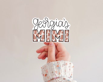 Multiple Sizes Personalized Mimi Sticker, Mimi Gifts, Custom Name Sticker Laptop, Mimi Decal for Water Bottle, Mimi Cow Print Gift Cute