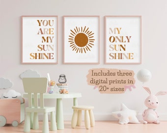 Neutral Wall Art Set of 3. You Are My Sunshine Print, Boho Nursery Decor, Kids Room Art, Printable Wall Art, Boho Baby, Neutral Nursery